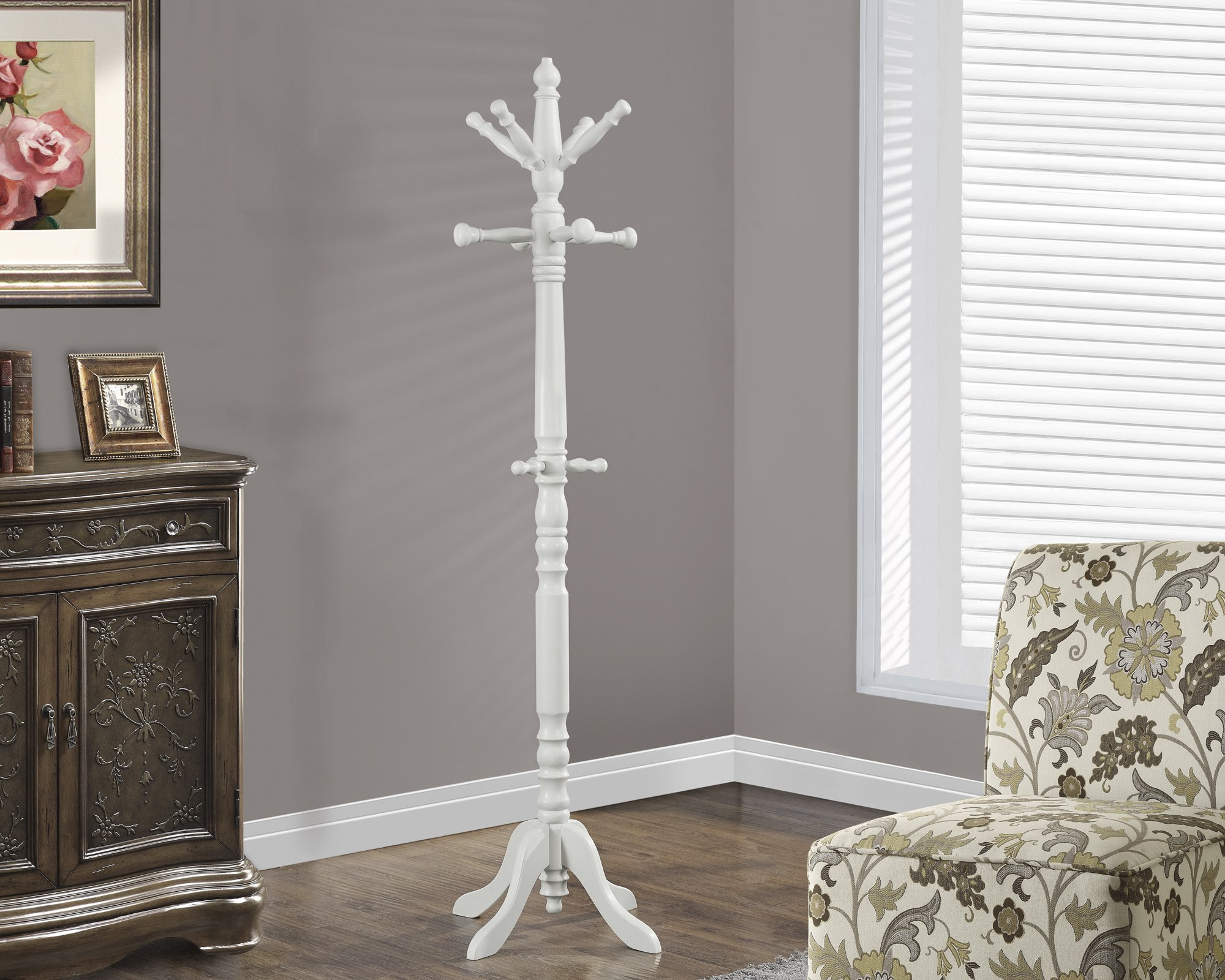COAT RACK - 73"H / ANTIQUE WHITE WOOD TRADITIONAL STYLE
