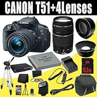 Canon EOS Rebel T5i 18 MP CMOS Digital SLR Camera w/EF-S 18-55mm f/3.5-5.6 IS STM Lens + EF 75-300mm f/4-5.6 III Telephoto Zoom Lens + LP-E8 Replacement Lithium Ion Battery + External Rapid Charger + 16GB SDHC Class 10 Memory Card + 58mm Wide Angle Lens + 58mm 2x Telephoto Lens + 58mm 3 Piece Filter Kit + Mini HDMI Cable + Carrying Case + Full Size Tripod + External Flash + SDHC Card USB Reader + Memory Card Wallet + Deluxe Starter Kit DavisMAX Bundle
