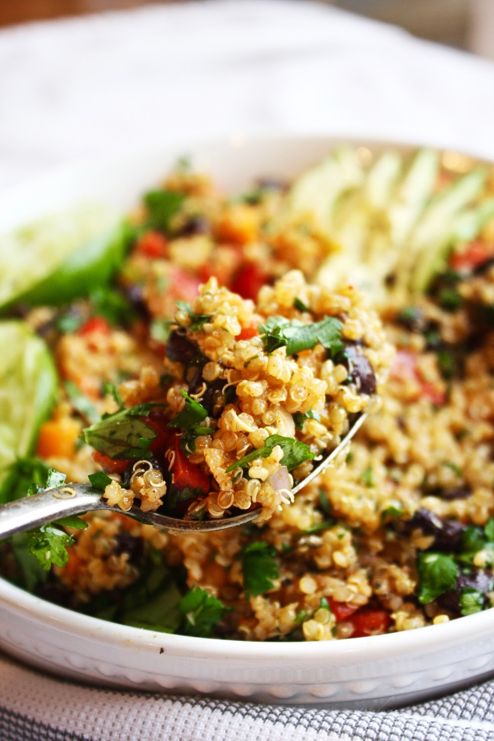 Warm Black Bean and Quinoa Salad with Spicy Lime Dressing