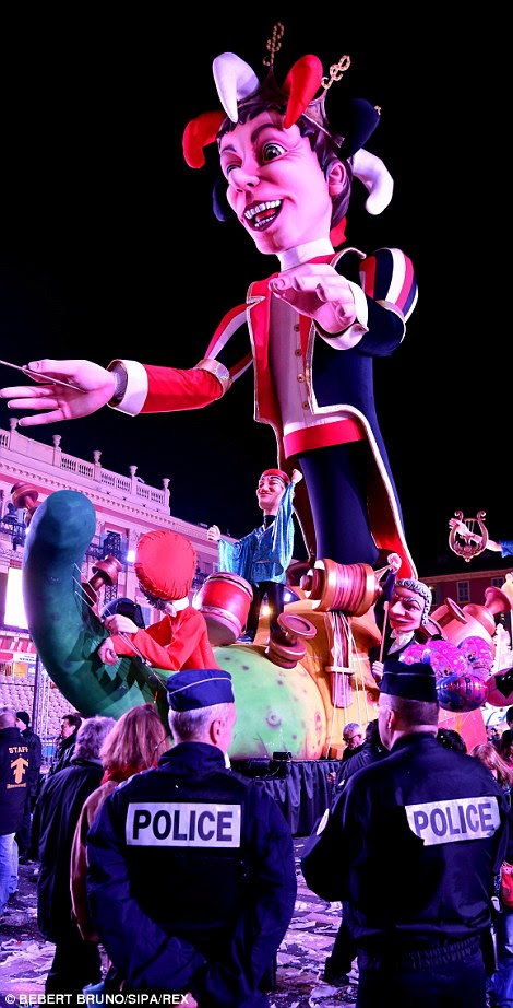 Fun at the 131st Nice carnival parade, left