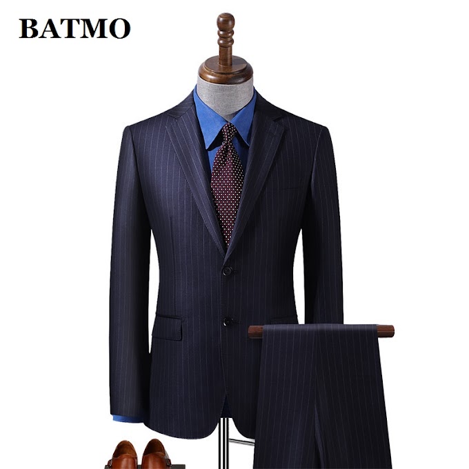 BATMO 2021 new arrival high qulaity 100% wool striped suits men,casual
two Splits suits ,605