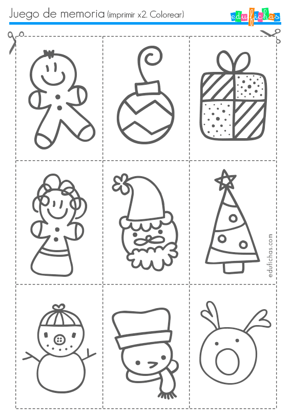Juego de memoria de Navidad para imprimir. Fichas gratis