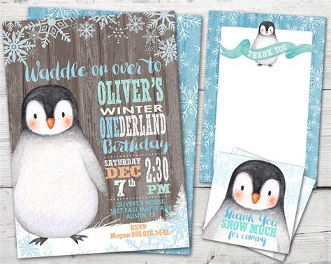  penguin birthday invitation printable penguin birthday etsy