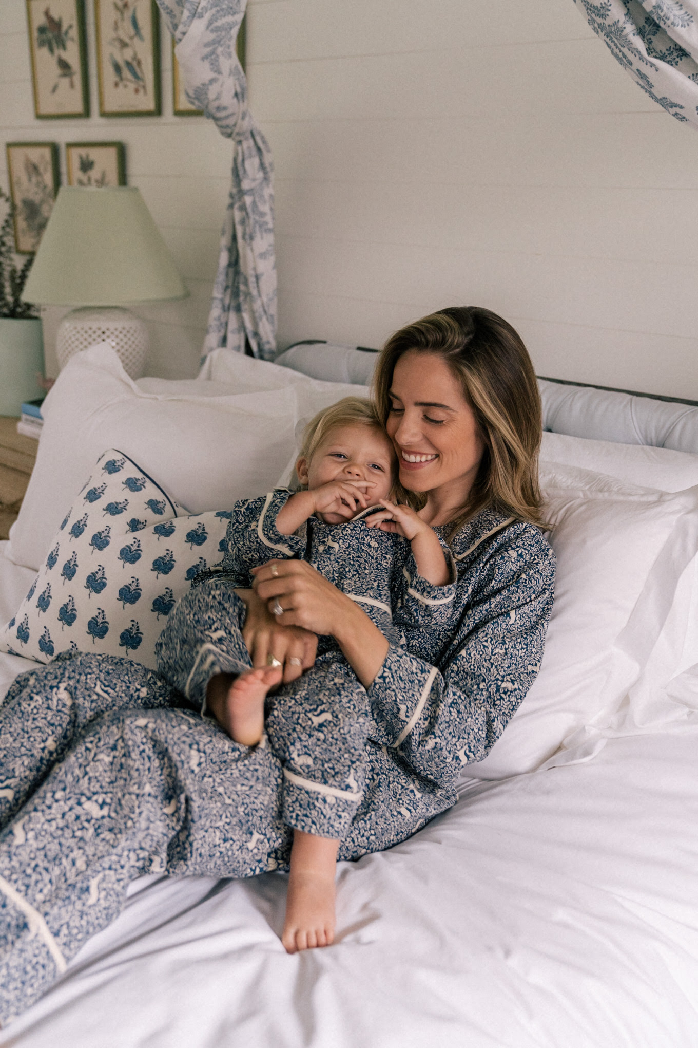 blue white matching pajama set