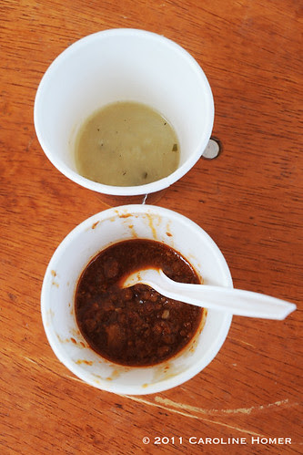 Potato-leek soup and chili con carne from Eastside Cafe