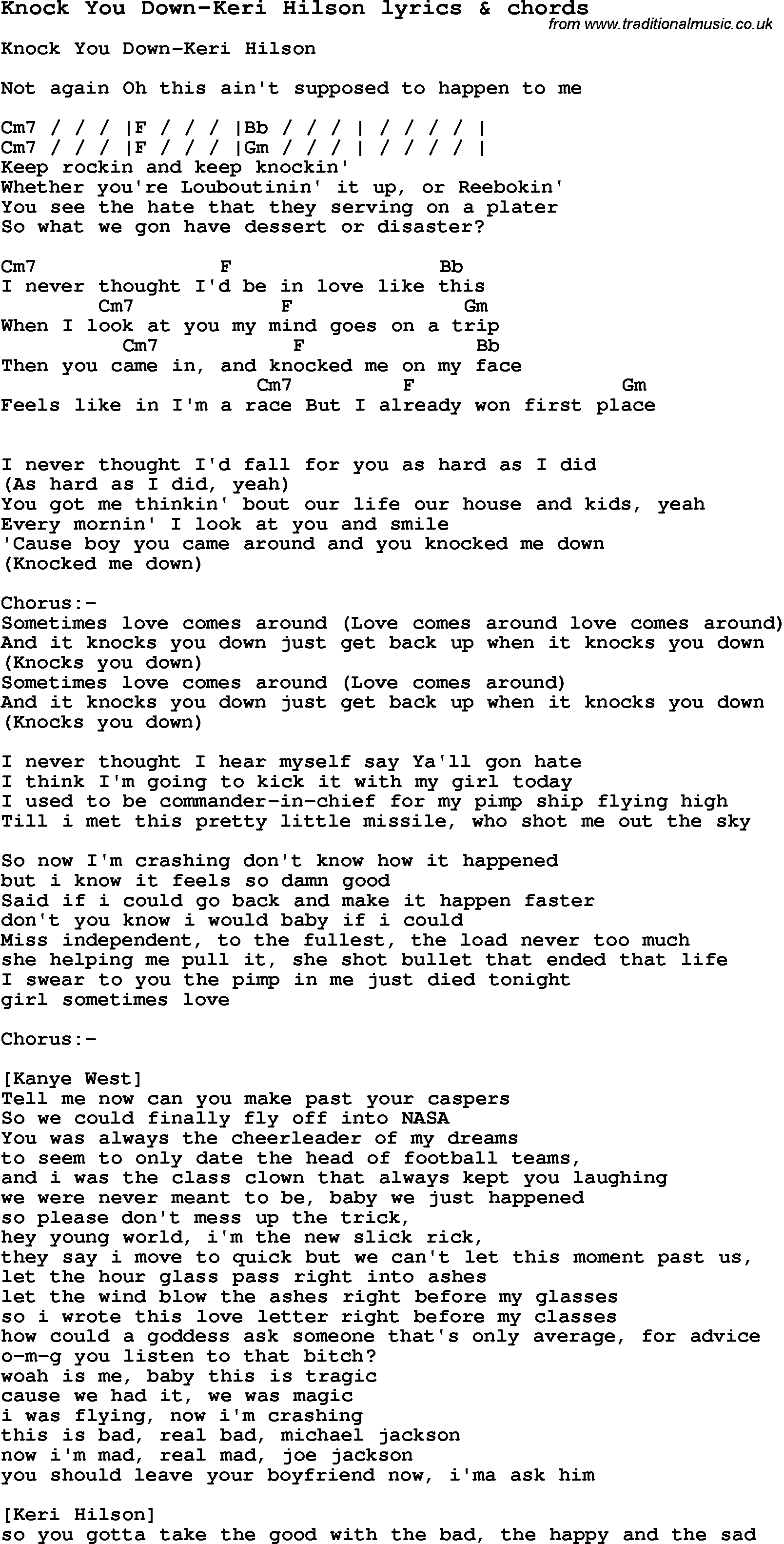 Love Song Lyrics For Knock You Down Keri Hilson With Chords