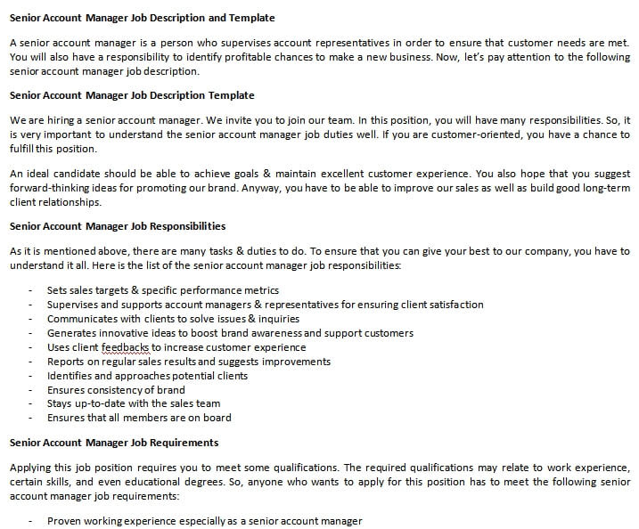 Senior Account Manager Job Description and Template | room ...