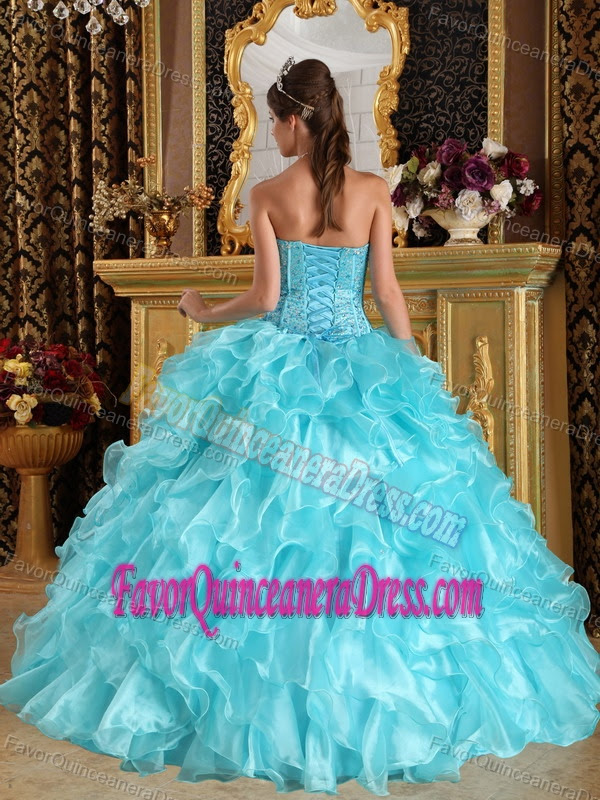 Fancy Aqua Blue Sweetheart Ruffled Quinceanera Dress Made Fancy Aqua Blue Sweetheart Ruffled Quinceanera Dress Made