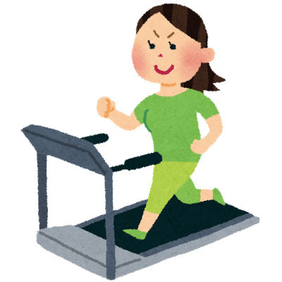 フリー素材 ランニングマシーンの上で走る女性のイラスト トレーニングやダイエットのデザインに