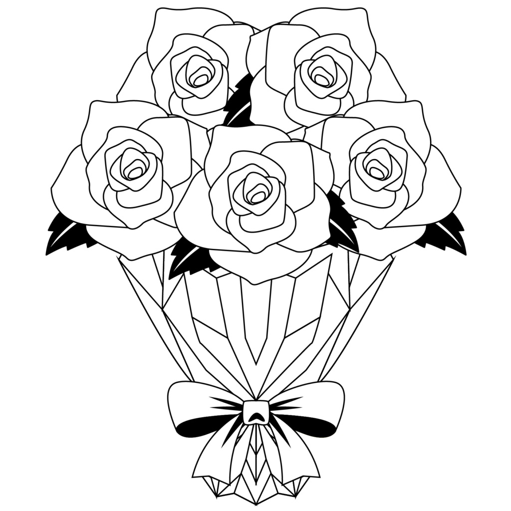 商用フリー 無料イラスト モノクロのバラの花束 Rose15 商用ok フリー素材集 ナイスなイラスト