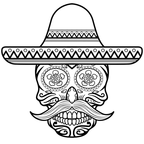 Sugar Skull In Sombrero Coloring Page Free Printable Coloring Pages