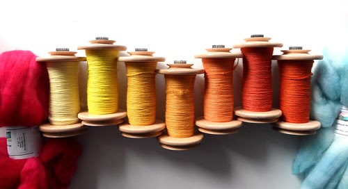first seven of 54 FatCatKnits Semi Solids on Falkland