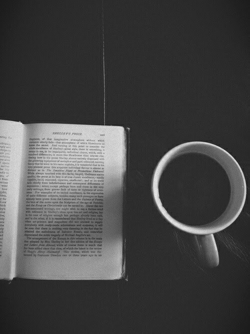 black and white, book, coffee, lovely, silence, tumblr
