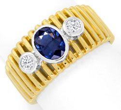 Foto 1, DIAMANTRING SPITZEN-SAFIR GELBGOLD WEISSGOLD LUXUS! NEU, S6867