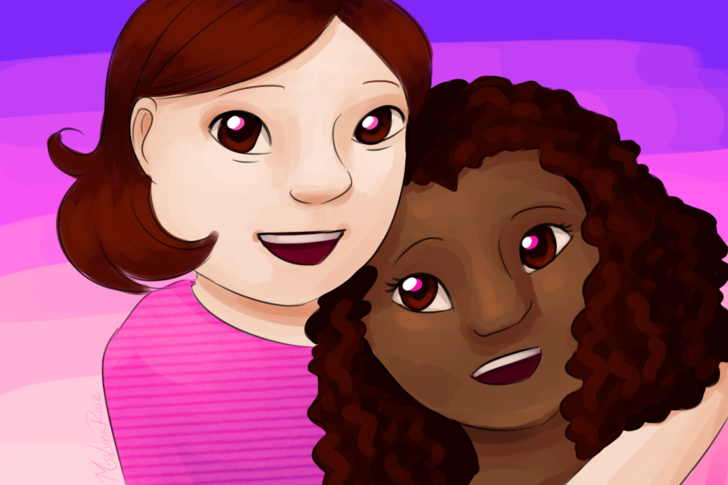 Woman with Down Syndrome Hugs Friend.png