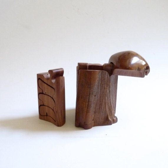 Wood Jewelry Box Hippie Hand Carved Stash Box Puzzle Box Richard Roth 