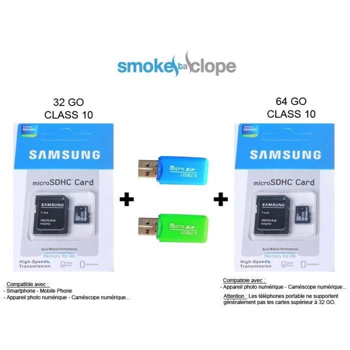 Carte mémoire micro SD Samsung  32 GO + 64 GO  Achat / Vente CARTE MÉMOIRE  Cdiscount