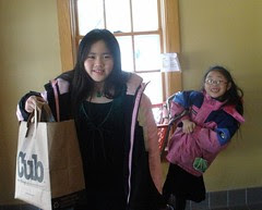 Girls with Food for Food Shelf