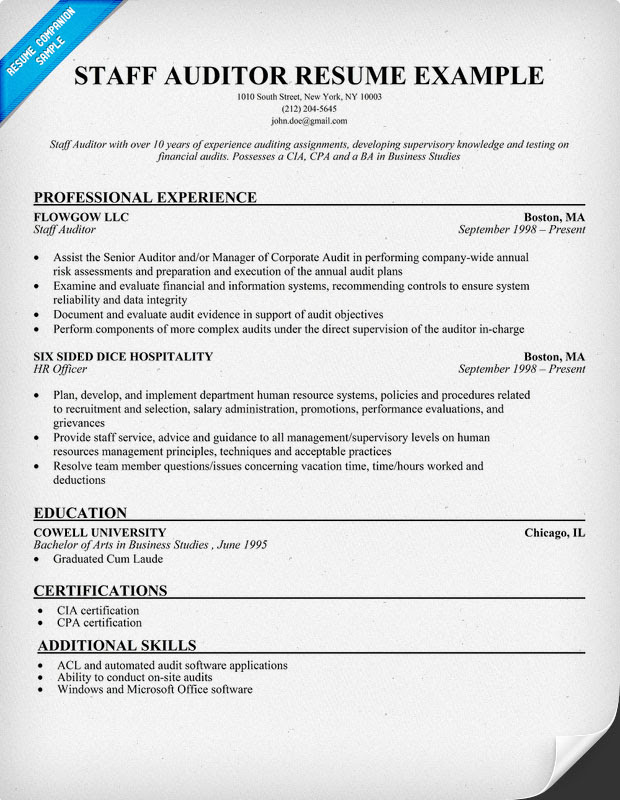 STAFF AUDITOR RESUME TEMPLATE