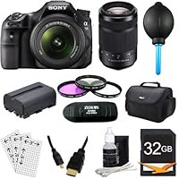 Sony SLT-A58K A58 A58K SLTA58K Digital SLR Kit with 18-55mm Lens, SAL 55-300 Zoom Lens 20.1MP SLR Camera with 3-Inch LCD Screen Ultimate Bundle with 32GB SD Card, Gadget Bag, Spare Battery, Filter Kit, Card Reader, Micro HDMI Cable+More!