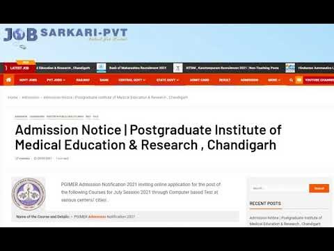 PGIMER Admission Notification 2021 » Job Sarkari Pvt
