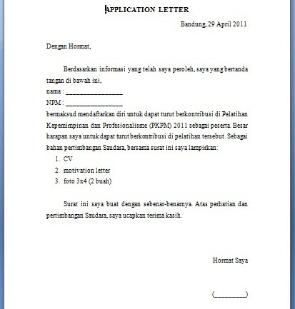 Contoh Application Letter Yang Baik Dan Benar