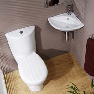 Bathroom Cloakroom Suite Toilet Basin Sink Set White: Amazon.co.uk 