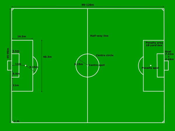 Basketball court with labels and measurement