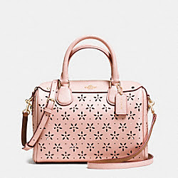 MINI BENNETT SATCHEL IN LASER CUT LEATHER - COACH f37619 - IMITATION GOLD/PEACH ROSE GLITTER