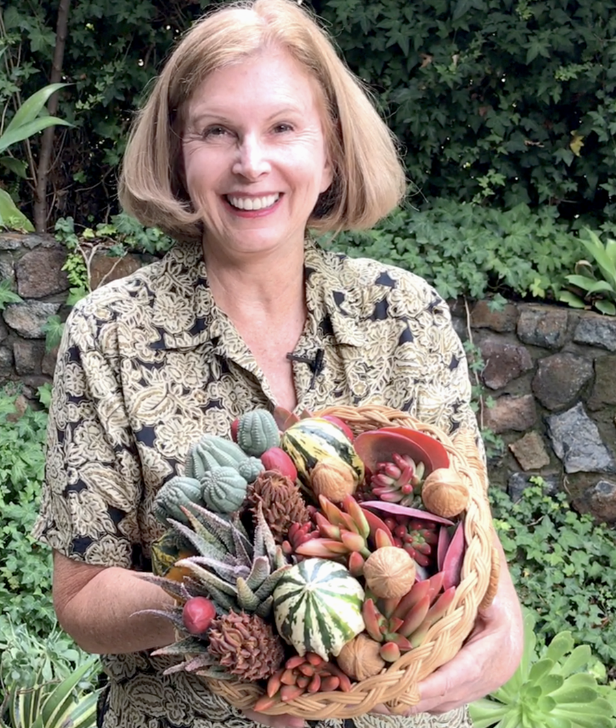 Debra Lee Baldwin with succulent cornucopia