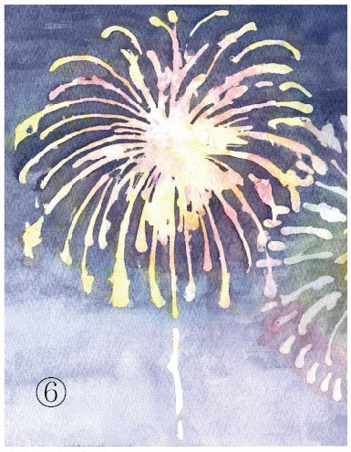 大人の水彩画レッスン パステル ワンポイント マスキング液を使った花火の描き方