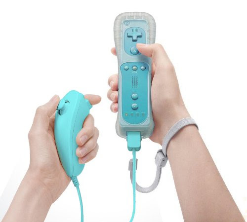 Nintendo Wii Remote and Nunchuck Controller Combo - Blue (Non Oem)-Includes Silicone Sleeve and Wrist Strap
