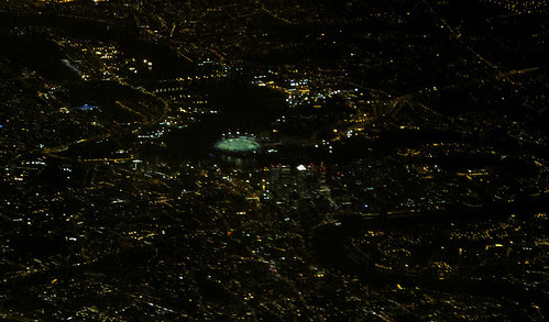 Night aerial view over east London