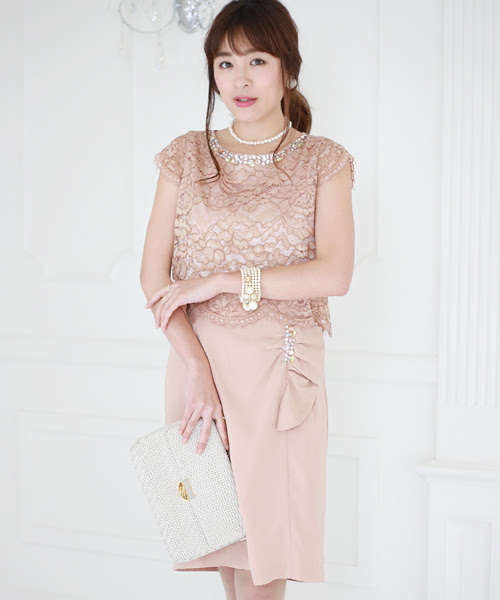 Jeloud ブージュルード のファッション ドレス レーストップス ドッキングワンピース 結婚式 ワンピース ドレス Bou Bou セール