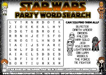 A fun word search for adults & kids. free printable star wars wordsearch childrens entertainer parties