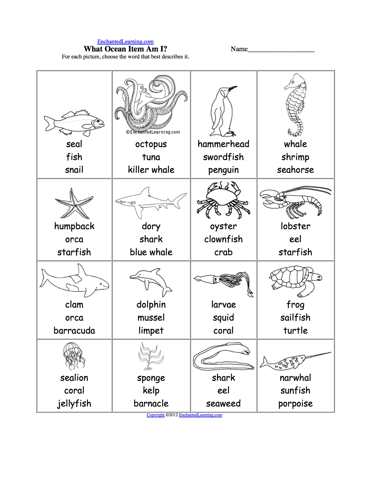worksheets and for and Seas  Spelling  EnchantedLearning.com animal WRiting Worksheets: toddlers