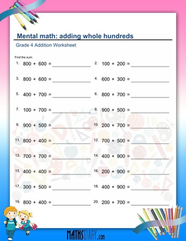 Addition – Grade 4 Math Worksheets