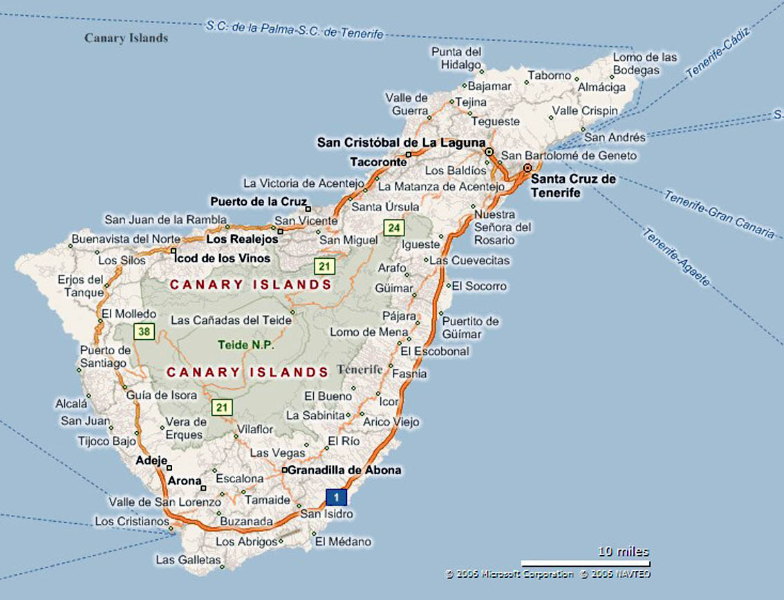 Carta Geografica Tenerife Spagna