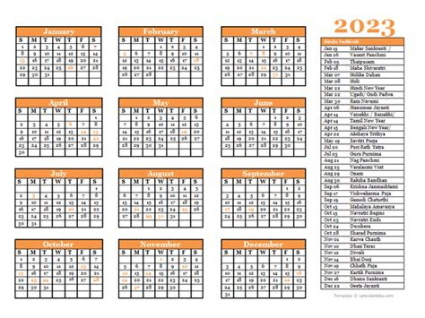  2023 hindu festivals calendar template free printable templates
