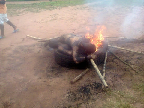 Robbers Meet Their Waterloo as Mob Stripped Them Unclad, Set Them Ablaze in Imo [Graphic Photos ]