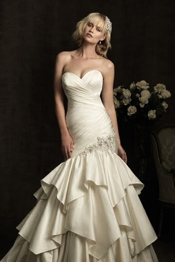 Wivenhoe Satin Sweetheart Ruching Tiers Beige Wedding Dress Persun