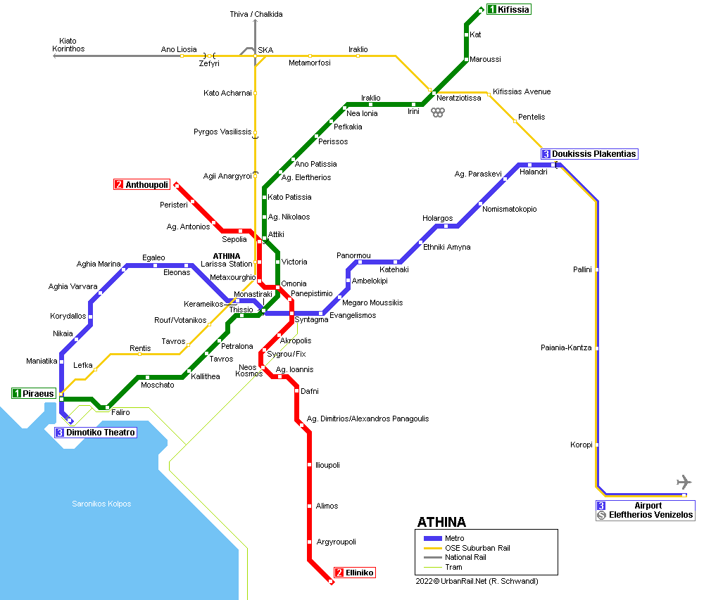 Athens Greece Metro Map UrbanRail.> Europe > Greece > ATHENS   ATHINA Metro