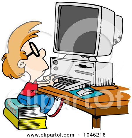 Royalty-free clipart picture of a smart boy using a computer, 