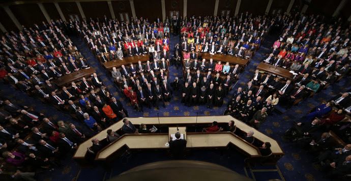 U.S. President Barack Obama delivers his State of the Union address in front of the U.S. Congress, on Capitol Hill in Washington, January 28, 2014. (Reuters/Gary Cameron)