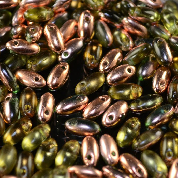 s35234 Czech Seedbeads -  Rizos - Peridot Capri Gold (10 grams)