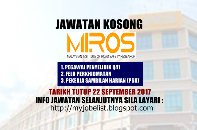 Jawatan Kosong Terkini di MIROS - 22 September 2017