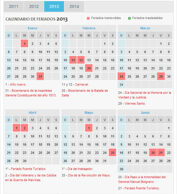 Calendario de feriados buenos aires 2013