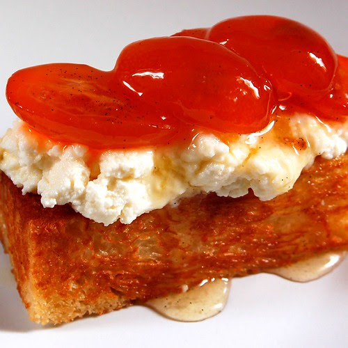 bruschetta with cumquat marmalade and ricotta