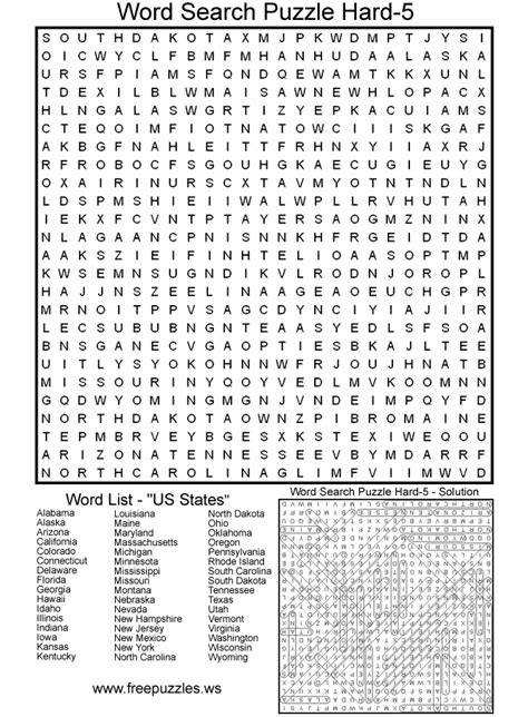 states hard word search puzzles word search