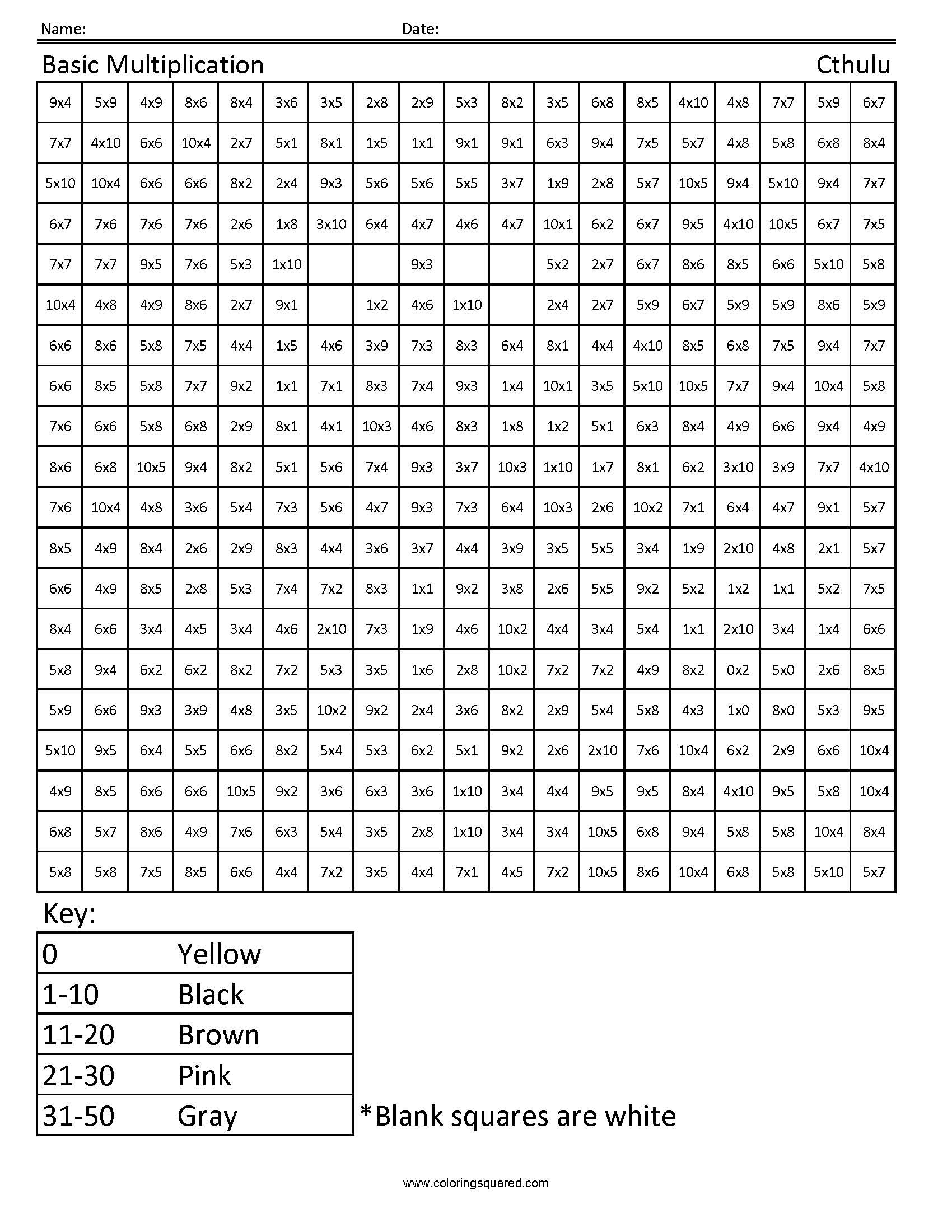Holiday Multiplication and Division - Coloring Squared